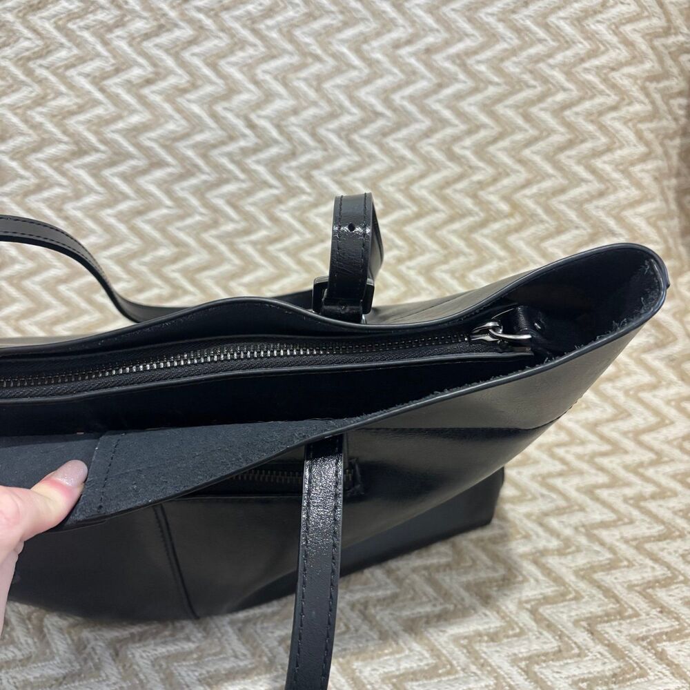 Kattee Black Leather Shoulder Tote Bag Purse Zip Top - Picture 4 of 11